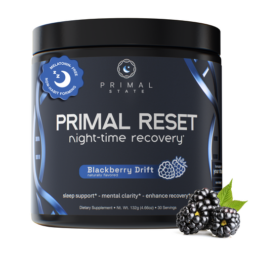 Primal Reset melatonin-free nighttime recovery drink Blackberry Drift flavor 30 servings