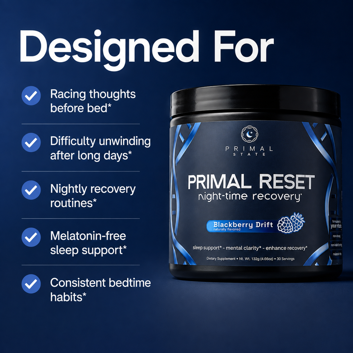 Primal Reset Melatonin-Free with Magnesium Bisglycinate | 30 Servings Per Pack