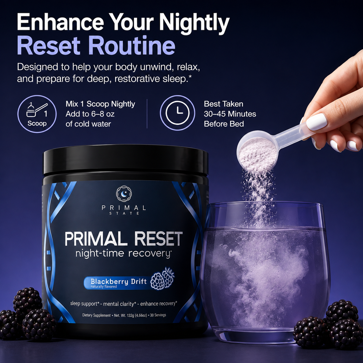 Primal Reset Melatonin-Free with Magnesium Bisglycinate | 30 Servings Per Pack